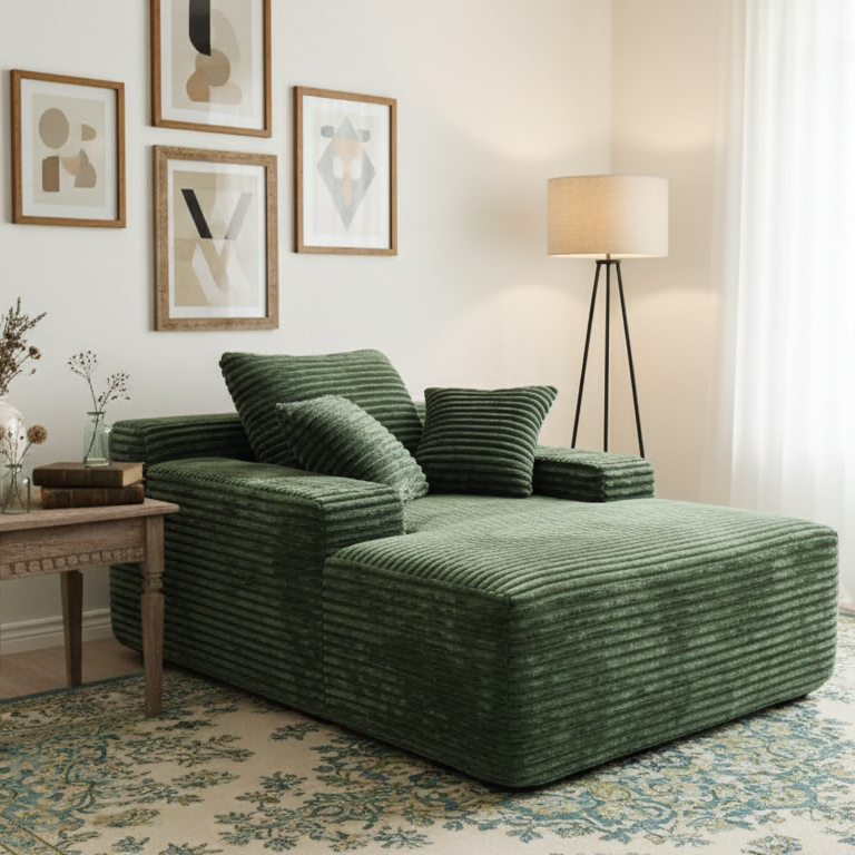 Vacuum compression sofa bed modern simple striped fabric sofa single and double seat lazy sofa living room retro green