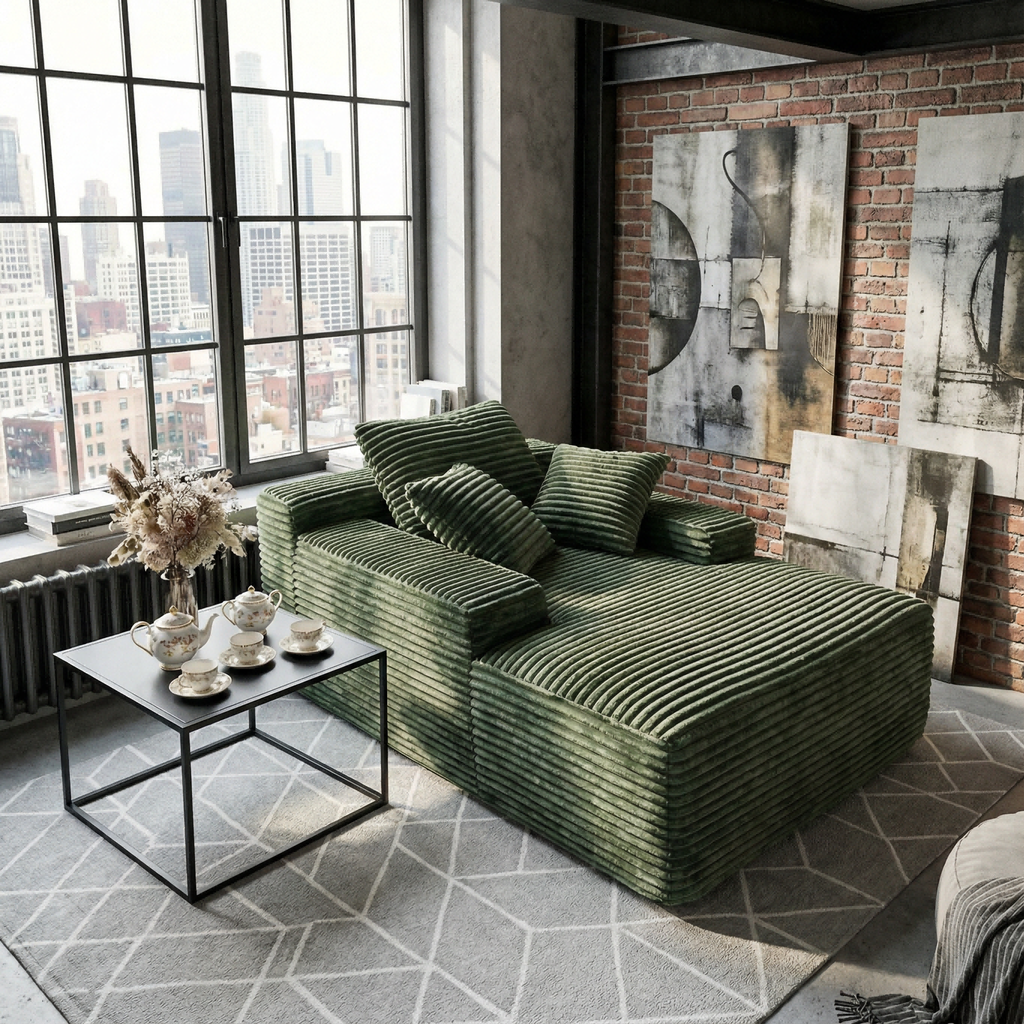 Vacuum compression sofa bed modern simple striped fabric sofa single and double seat lazy sofa living room retro green