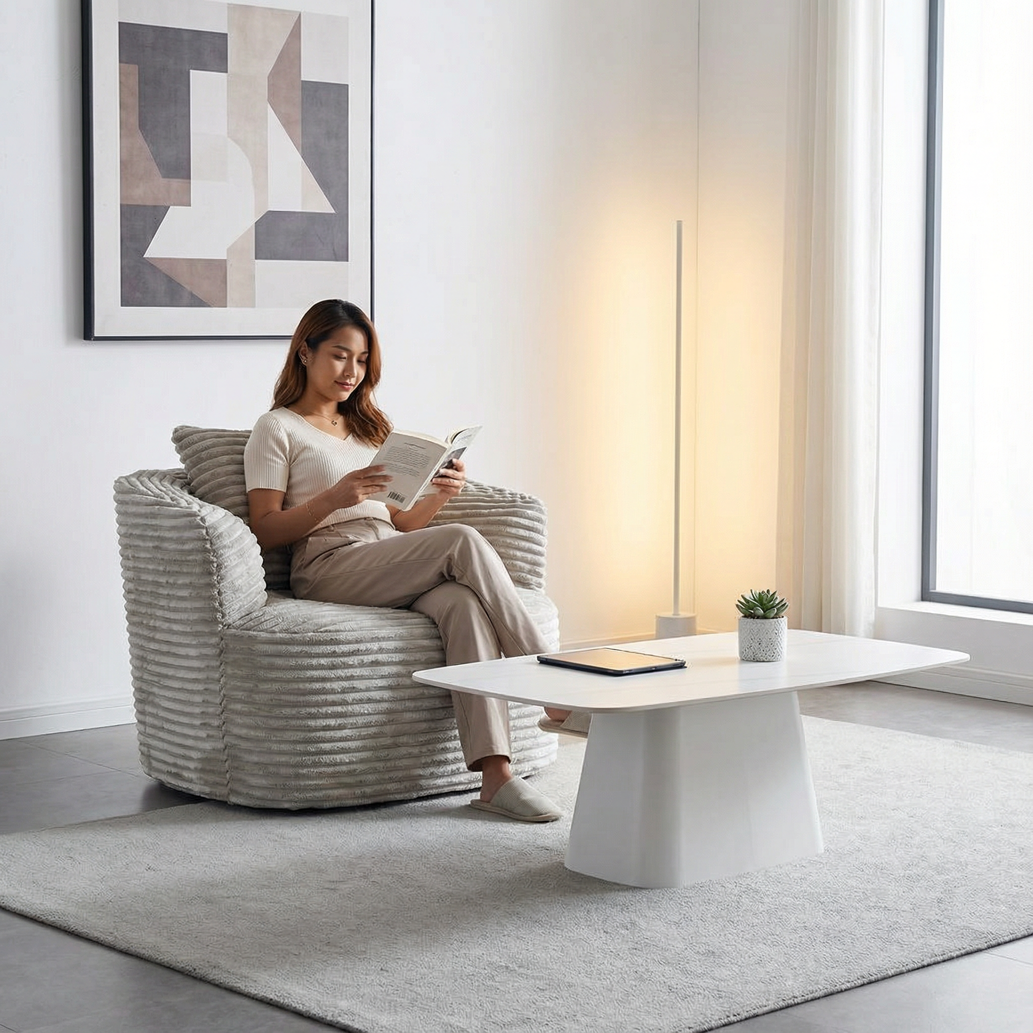 European modern simple lightweight single compression sofa vacuum compression thick corduroy sofa living room roll package pure sponge lazy sofa