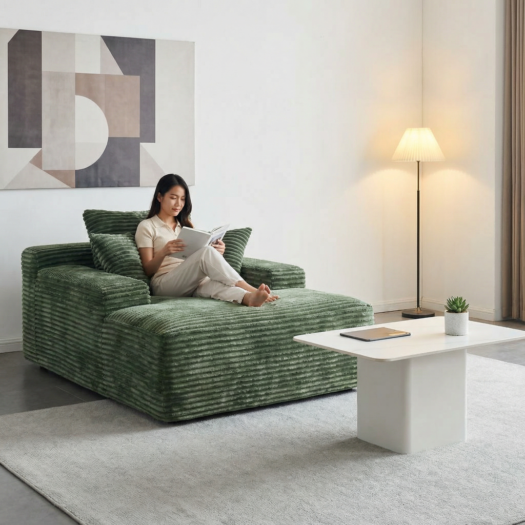 Vacuum compression sofa bed modern simple striped fabric sofa single and double seat lazy sofa living room retro green