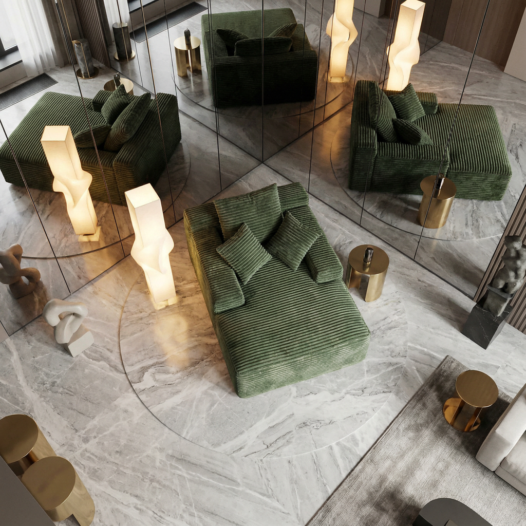 Vacuum compression sofa bed modern simple striped fabric sofa single and double seat lazy sofa living room retro green